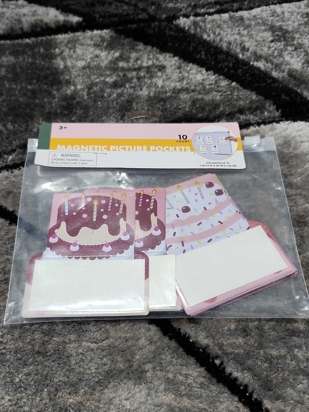 MAGNETIC PICTURE POCKET 10-COUNT BIRTHDAY CAKE DESIGN DRY-ERASE NAME FRAMES